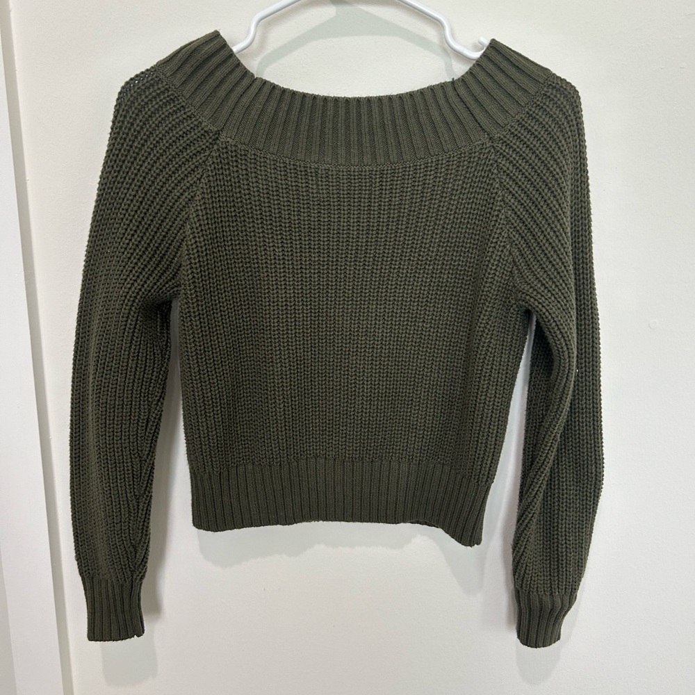 Hollister Off The Shoulder Green Sweater